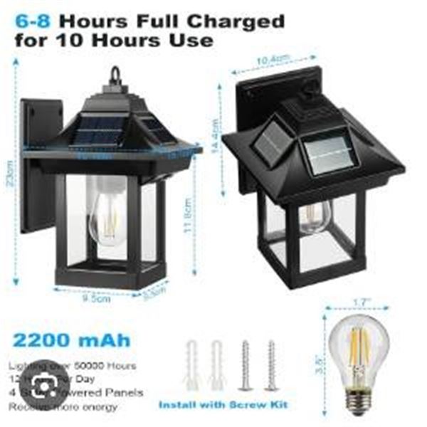 2 Pack – Solar Wall Lights with LED Bulbs and 3.7V Battery System