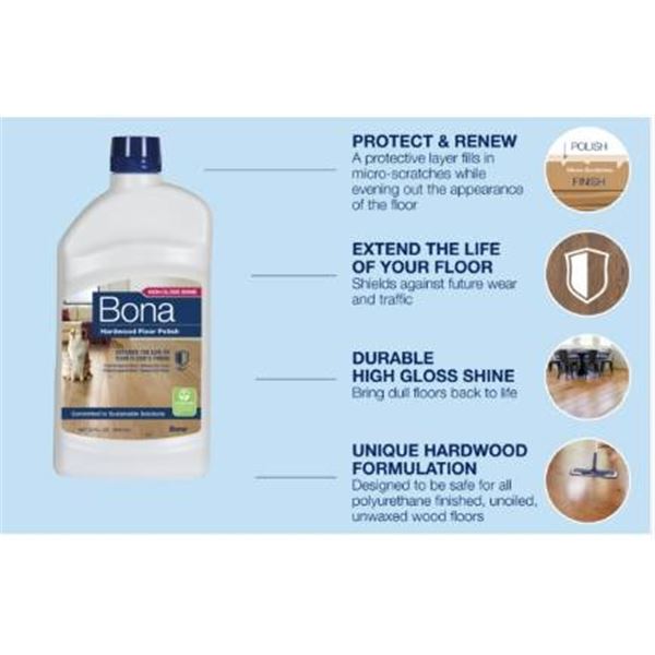 Bona Hardwood Floor Polish High Gloss Shine – Lot Of 4 x 946ml