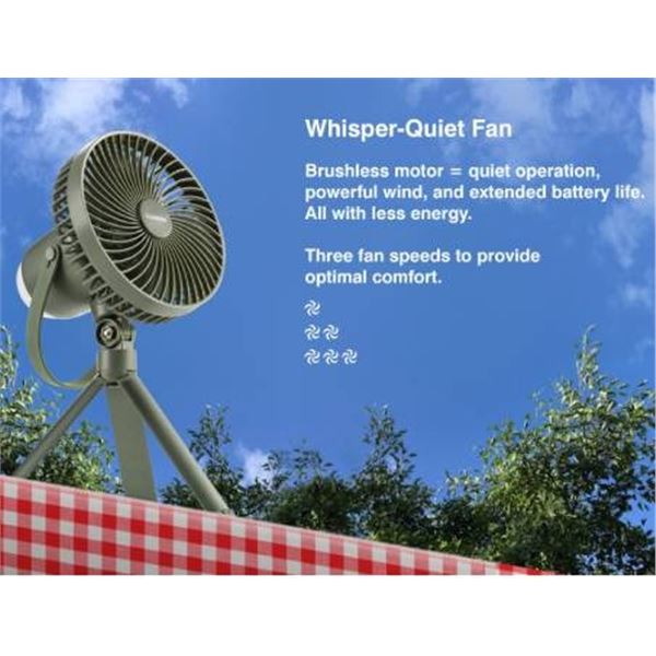 Camelion Rechargeable Camping Fan With LED Light and Adjustable Tripod