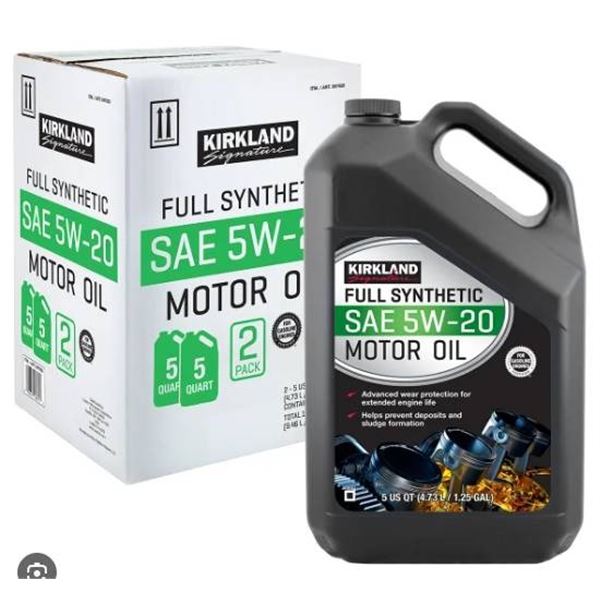 Kirkland Signature SAE 5W-20 Full Synthetic Motor Oil, 2-Pack, 4.73 Liters Each