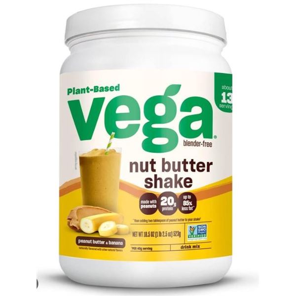 Vega Nut Butter Shake – Peanut Butter & Banana Flavor, 523 g