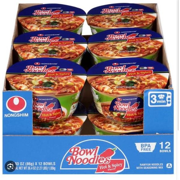 Nongshim Bowl Noodles Hot & Spicy Flavor 12 x 86g