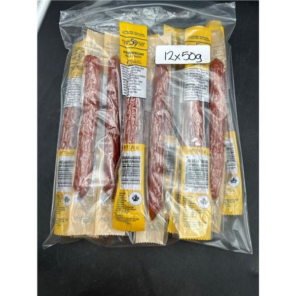 Pack of 12 Pepperoni Sticks, Mild, 50g Each, Gluten-Free