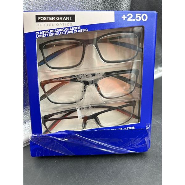 Foster Grant Design Optics Classic Reading Glasses +2.50, Set of 3