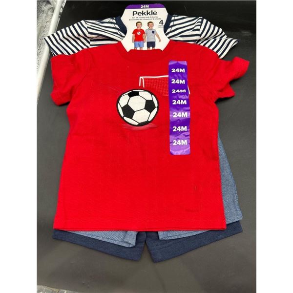Pekkle 4-Piece Toddler Set,  Graphic Shirt and Shorts, 24M
