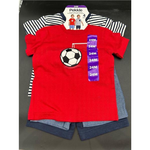 Pekkle 4-Piece Toddler Set,  Graphic Shirt and Shorts, 24M