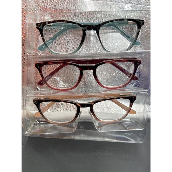 Lot of 3 Foster Grant Reading Glasses Plus Accessories, +2.50 Strength