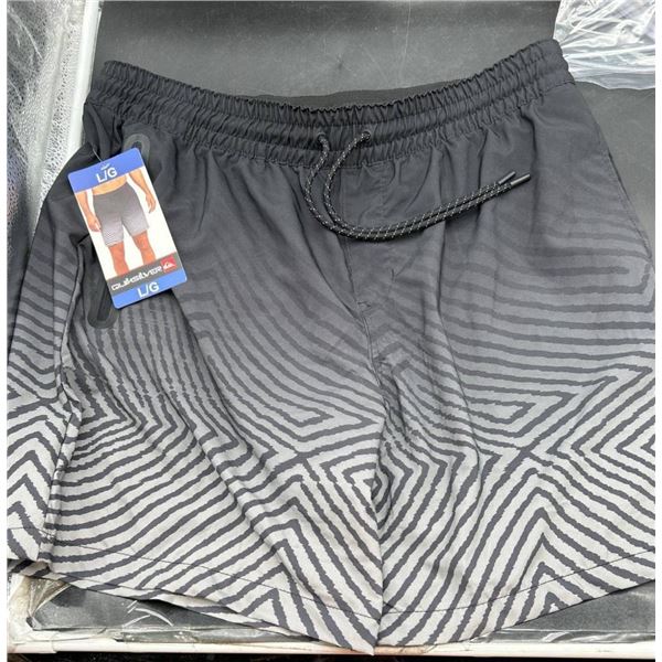 Quiksilver Men’s Drawstring Swim Shorts, Size L/G, Black/Gray Pattern