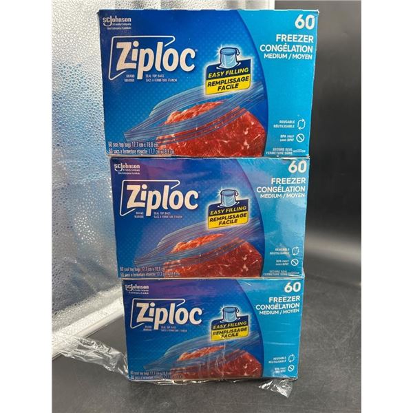 Ziploc 60 Count Freezer Bags Medium Size 3-Pack