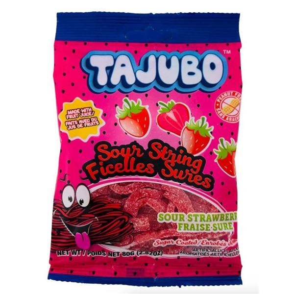 Tajubo Sour String Strawberry Candies 12 x 80g Packets