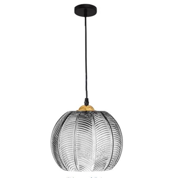 ZTTECH 5.8” Grey Leaves Glass Ball Pendant Light Ceiling Hanging Lamp for Kitchen Island (5