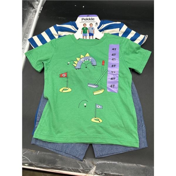 4 Piece Pekkle Boys’ 4T Clothing Bundle with Two Shirts and Shorts