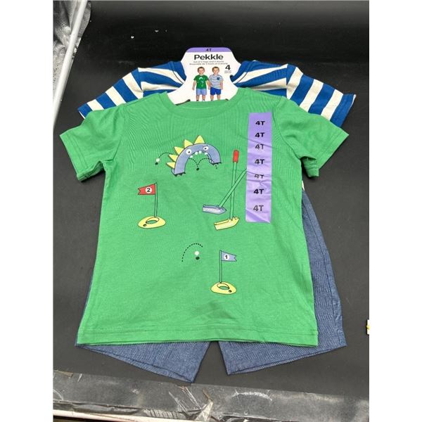 4 Piece Pekkle Boys’ 4T Clothing Bundle with Two Shirts and Shorts