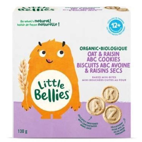Little Bellies Organic Oat & Raisin ABC Cookies, 5x130g