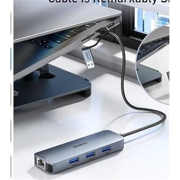 Benfei USB-C to Ethernet and USB Adapter with Multi-Port Support