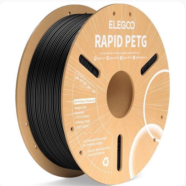 Elegoo Rapid PETG Filament Reel for 3D Printing, Black, 1.75mm, 1kg Spool