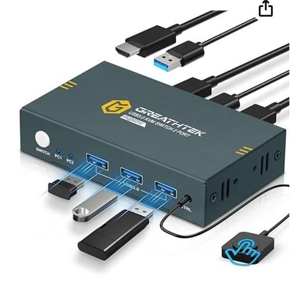 GREATHTEK KVM Switch HDMI 4K, 2 Port KVM HDMI with High-Speed Transmission, HDMI KVM Switch 2 Comput