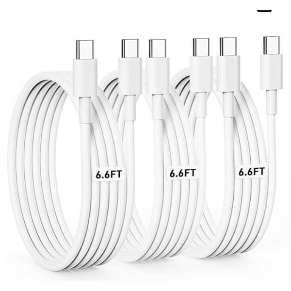 USB C to USB C Cable [3Pack-6.6FT] 3A/60W PD Fast Charger USB Type C Data Cable