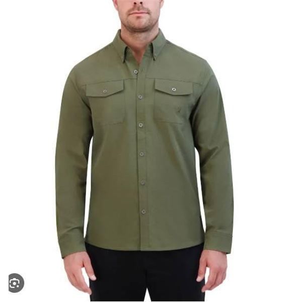 Spyder Men’s Long Sleeve Button-Up Shirt, XL Olive Green