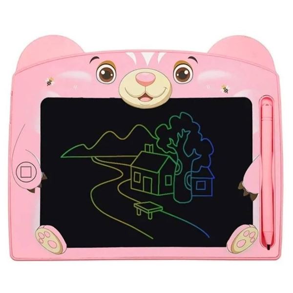 LCD Writing Tablet with Pink Cat Design and Stylus