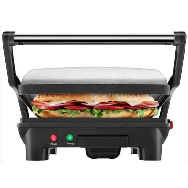 Chefman 3-in-1 Panini Press & Grill, 4-Slice Non-Stick, Opens Flat – Stainless Steel, New