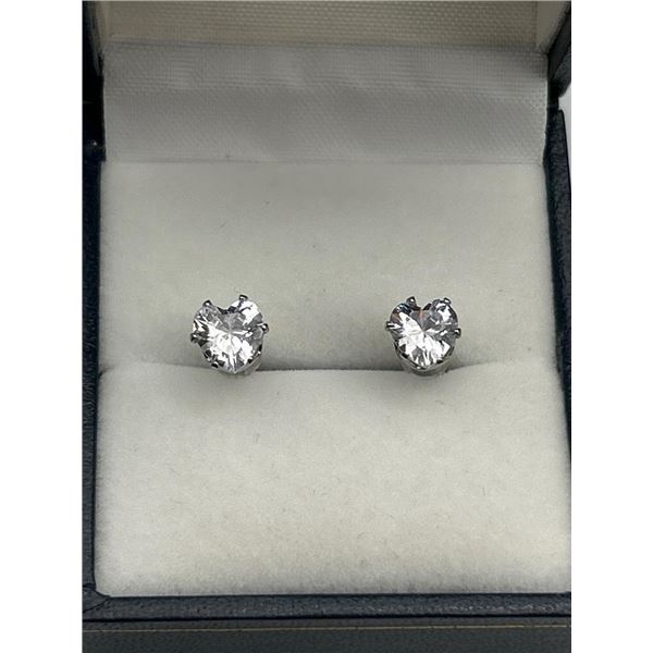 Pair Of Sterling Silver Heart-Shaped Cubic Zirconia Stud Earrings