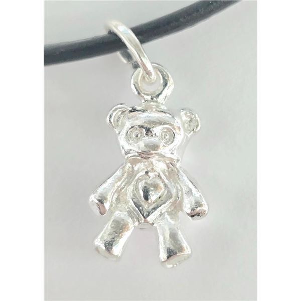 Silver Bear With Leather Cord 16"  Necklace