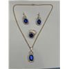Image 1 : Gold-Tone Jewelry Set with Blue Oval Cut Stones