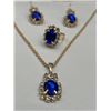 Image 2 : Gold-Tone Jewelry Set with Blue Oval Cut Stones