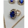 Image 4 : Gold-Tone Jewelry Set with Blue Oval Cut Stones