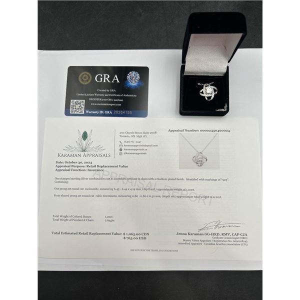 $1,065.00 - 1.00 CT GRA CERTIFIED ROUND BRILLIANT CUT MOISSANITE SWIRL HALO PENDANT