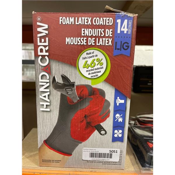 Hand Crew Foam Latex Coated Gloves, 14 Pairs, Size Large