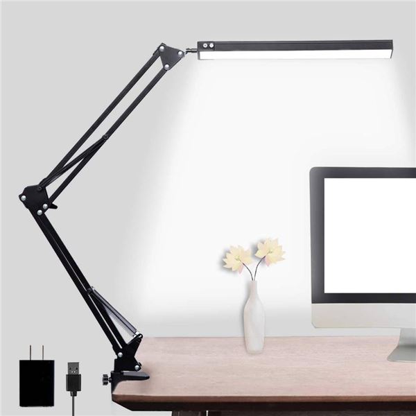LED Desk Lamp with Adjustable Arm and Clamp Base