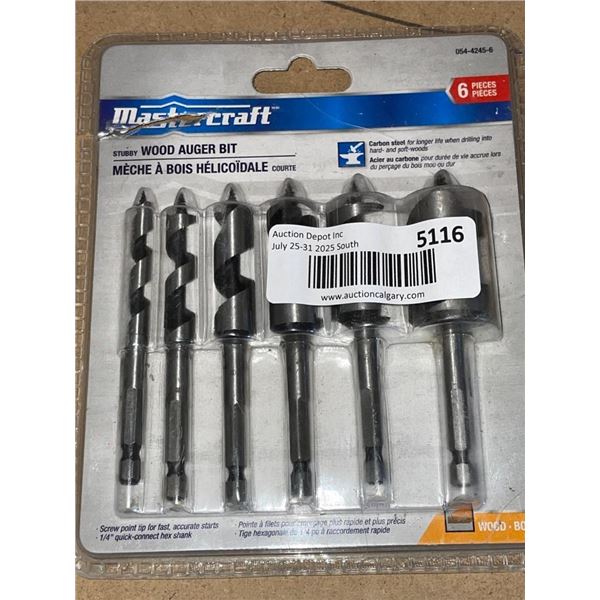 Mastercraft 6-Piece Sturdy Wood Auger Bit Set, Model 054-1246-6