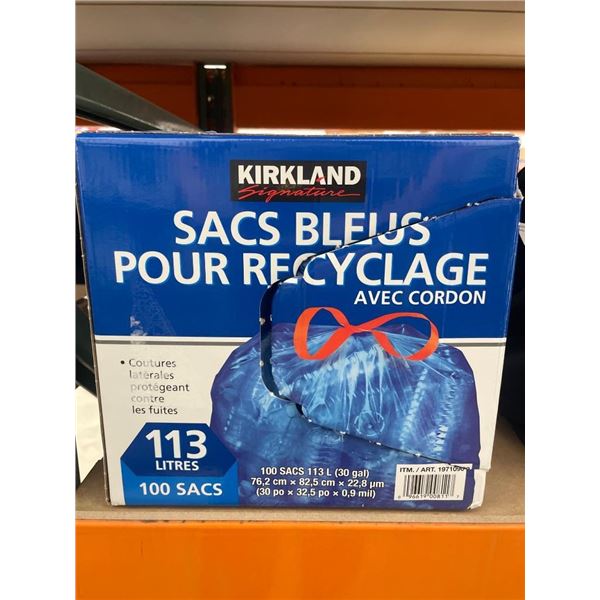 Kirkland Signature Blue Recycling Bags – 113 Liters, 100 Count