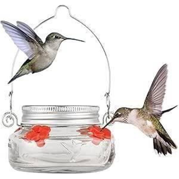 Nine 6 oz Mason Jar Hummingbird Feeders with Metal Hanger