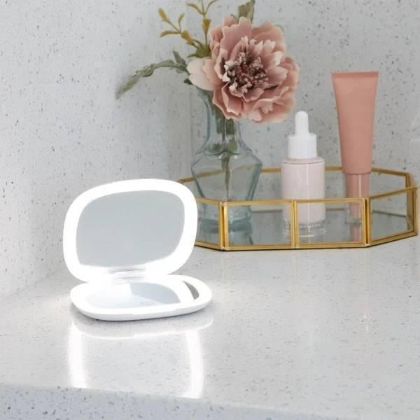 GloTech LED Compact Mirror with Adjustable Light Settings