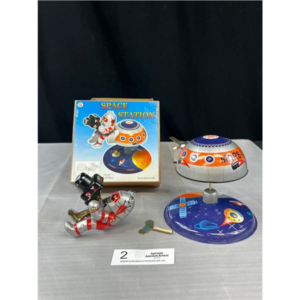 Vintage Tin Space Station Toy in Original Box