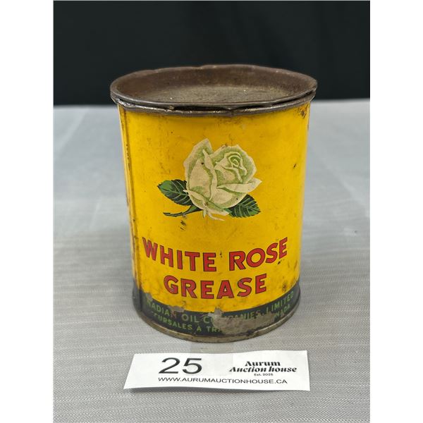 Vintage 1lb White Rose Grease Tin, Half Full