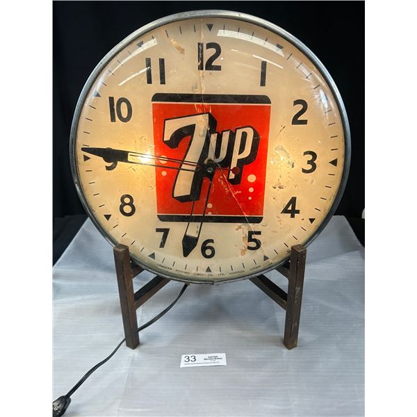 Good Working Order Vintage 7up Light Up Clock Has Crack On Face