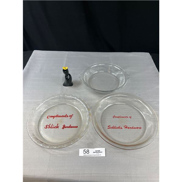 3 Vintage PYREX Pie Plates and Blackbird Pie Vent - Some Advertising
