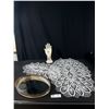 Image 1 : Vintage Mirrored Vanity Tray, Porcelain Hand Figure and Pretty Chrocheted Doily
