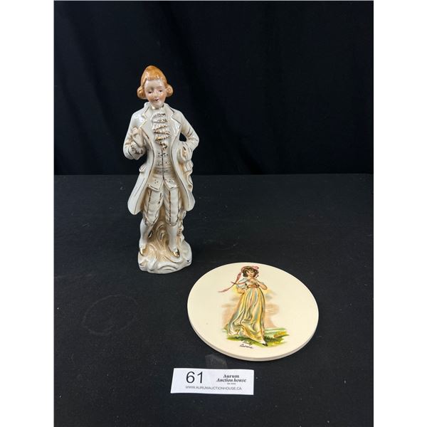 Vintage Handcrafted Victorian Figure and English 'Pinky' Trivet