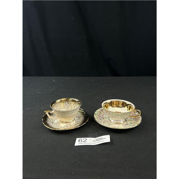 Pair of Vintage Highly Decorated Demitasse Cups and Saucers - Bavaria