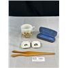 Image 1 : Antique Mustache Cup, Eyeglass Case, Wooden Glove Stretcher and Ashtray