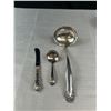 Image 5 : Vintage Silverplate - Sauce Dish w/ Spoon, Large Ladle, Birks Knife, Cream/Sugar, Cobalt Salt Pepper