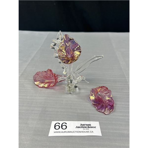 Vintage Cranberry Vase and Floral Sculpture w/ Hummingbirds