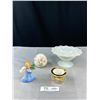 Image 1 : Vintage Collectibles - Milk Glass, Goebel Ornament, Music Box and Ceramic Pomamder Ball
