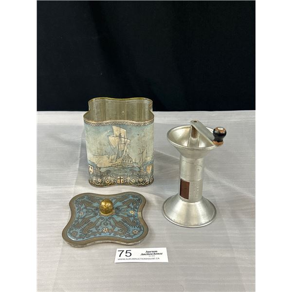 Vintage Tea Tin and Tea Grinder
