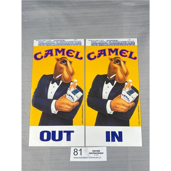 Pair of Vintage Camel In/Out Door Decals Double Sided, Each Approx 4" x 8"